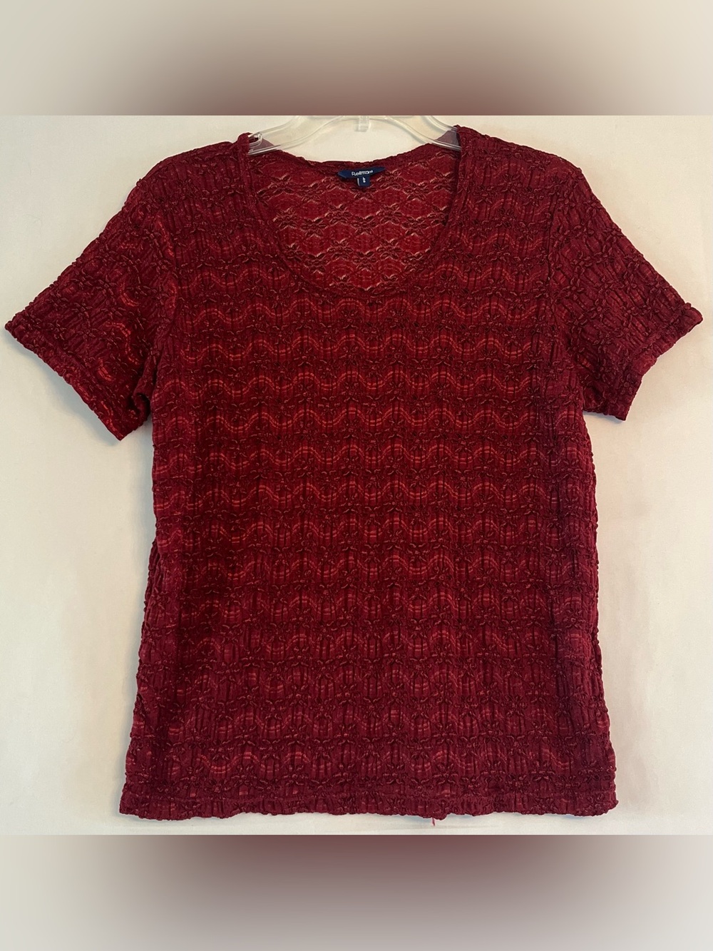Burgundy Whimsigoth Lace Textured Short Sleeve Top L